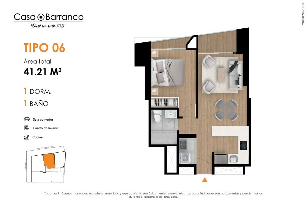 BARRANCO:Alquilo idepartamento de ESTRENO de 42 m2 con 1 dormitorio frente a PARQUE